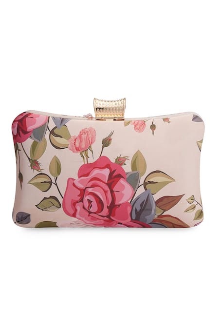Buy_NR By Nidhi Rathi_Pink Embroidery, Rhinestones Floral Box Clutch_Online_at_Aza_Fashions