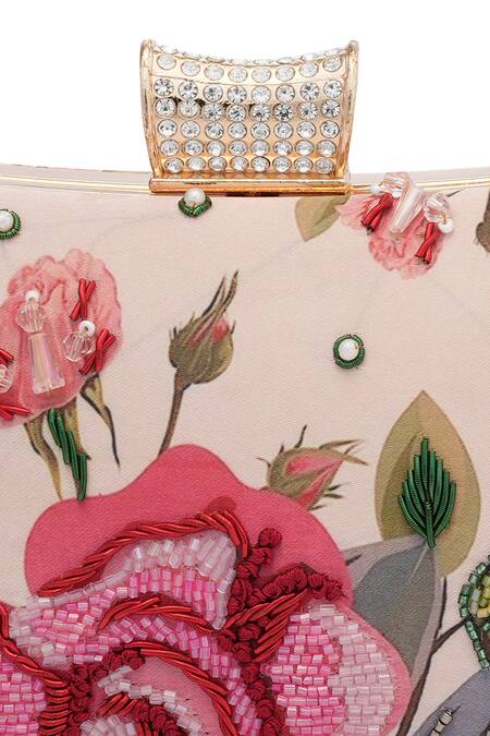 Buy NR By Nidhi Rathi Pink Embroidery, Rhinestones Floral Box Clutch Buy_NR By Nidhi Rathi_Pink Embroidery, Rhinestones Floral Box Clutch