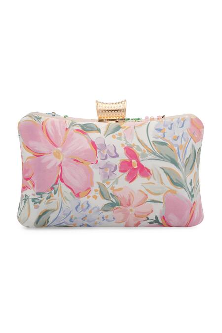 Shop_NR By Nidhi Rathi_Pink Embroidery, Sequins, Beads Floral Hand-embroidered Box Clutch_at_Aza_Fashions