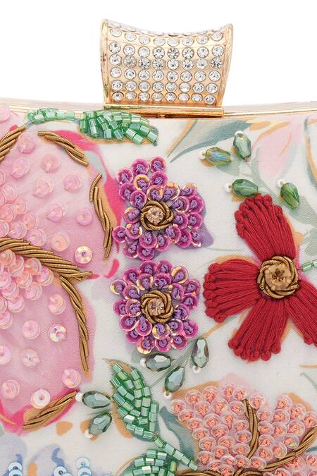 Buy NR By Nidhi Rathi Pink Embroidery, Sequins, Beads Floral Hand-embroidered Box Clutch Buy_NR By Nidhi Rathi_Pink Embroidery, Sequins, Beads Floral Hand-embroidered Box Clutch