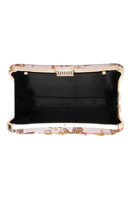 NR By Nidhi Rathi_Pink Embroidery, Beads Embellished Box Clutch With Sling Chain _Online_at_Aza_Fashions