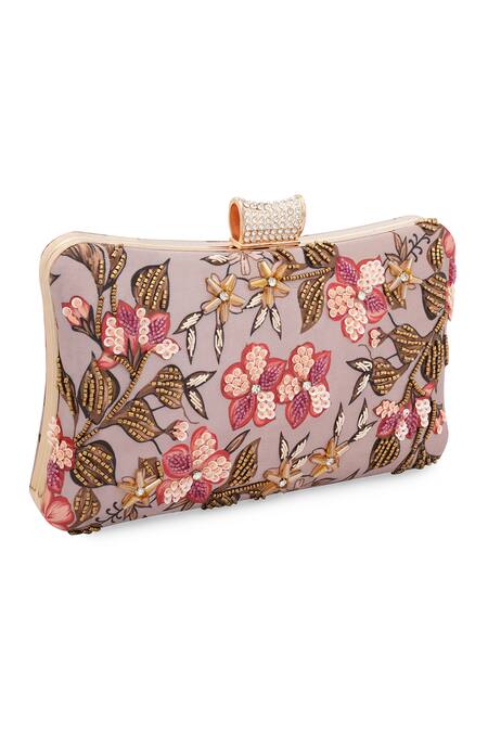 NR By Nidhi Rathi_Pink Embroidery, Beads Embellished Box Clutch With Sling Chain _at_Aza_Fashions