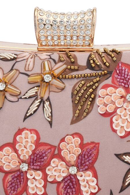Buy_NR By Nidhi Rathi_Pink Embroidery, Beads Embellished Box Clutch With Sling Chain 
