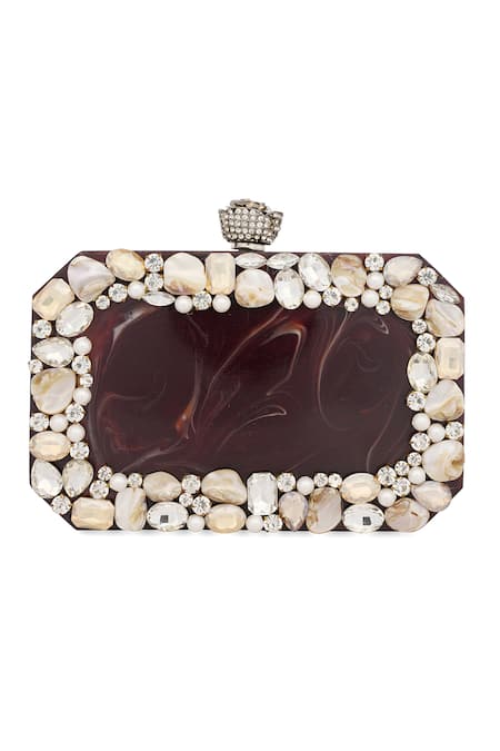 Buy NR By Nidhi Rathi Maroon Crystals, Gemstones And White Embellished Box Clutch Online at Aza Fashions Buy_NR By Nidhi Rathi_Maroon Crystals, Gemstones And White Embellished Box Clutch _Online_at_Aza_Fashions
