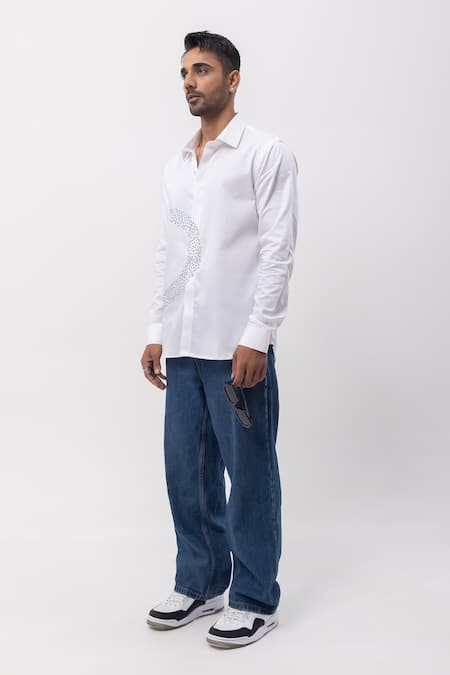 Kaka Calcutta_White Cotton Embroidery Hand Designer Shirt _Online_at_Aza_Fashions