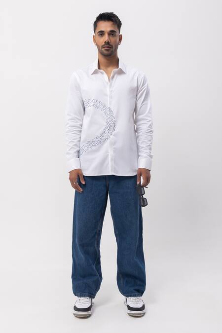 Buy_Kaka Calcutta_White Cotton Embroidery Hand Designer Shirt _Online_at_Aza_Fashions