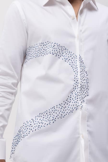 Shop_Kaka Calcutta_White Cotton Embroidery Hand Designer Shirt _Online_at_Aza_Fashions