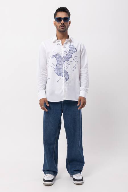 Buy_Kaka Calcutta_White Cotton Embroidery Hand Designer Shirt _Online_at_Aza_Fashions