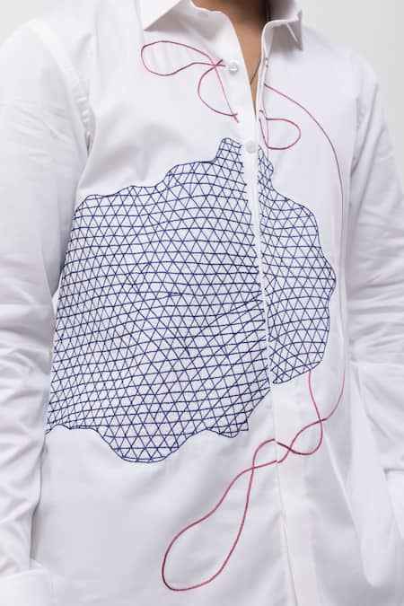 Shop_Kaka Calcutta_White Cotton Embroidery Hand Shirt _Online_at_Aza_Fashions