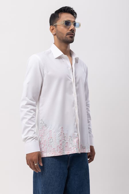 Buy_Kaka Calcutta_White Cotton Embroidery Hand Shirt _Online_at_Aza_Fashions