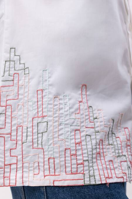 Shop_Kaka Calcutta_White Cotton Embroidery Hand Shirt _Online_at_Aza_Fashions