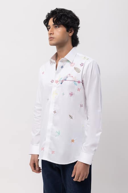 Buy_Kaka Calcutta_White Cotton Embroidery Hand Shirt _Online_at_Aza_Fashions