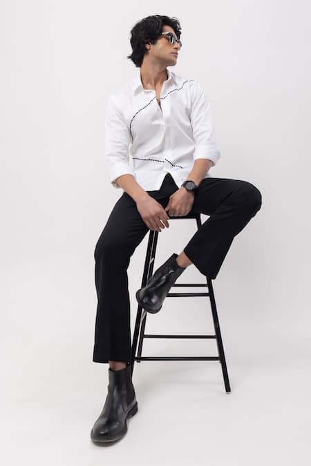 Kaka Calcutta_White Cotton Embroidery Hand Shirt _Online_at_Aza_Fashions