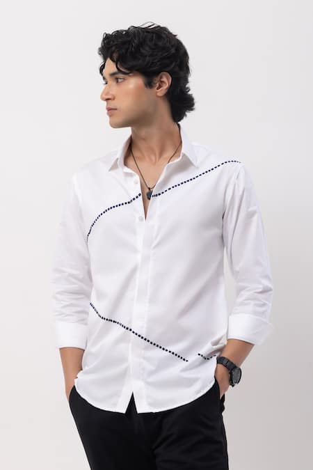 Buy_Kaka Calcutta_White Cotton Embroidery Hand Shirt _Online_at_Aza_Fashions
