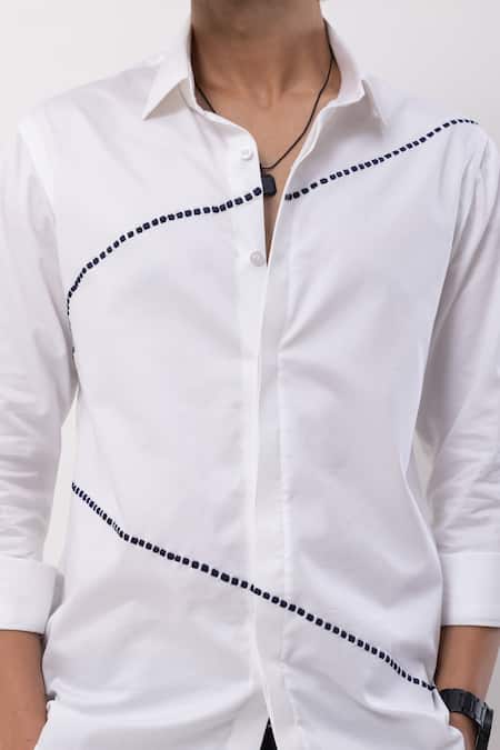 Kaka Calcutta_White Cotton Embroidery Hand Shirt _at_Aza_Fashions