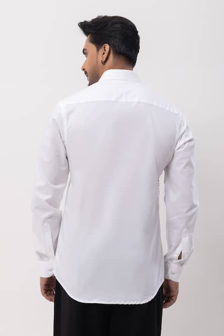 Shop Kaka Calcutta White Cotton Embroidery Abstract Dotted Hand Shirt at Aza Fashions Shop_Kaka Calcutta_White Cotton Embroidery Abstract Dotted Hand Shirt _at_Aza_Fashions