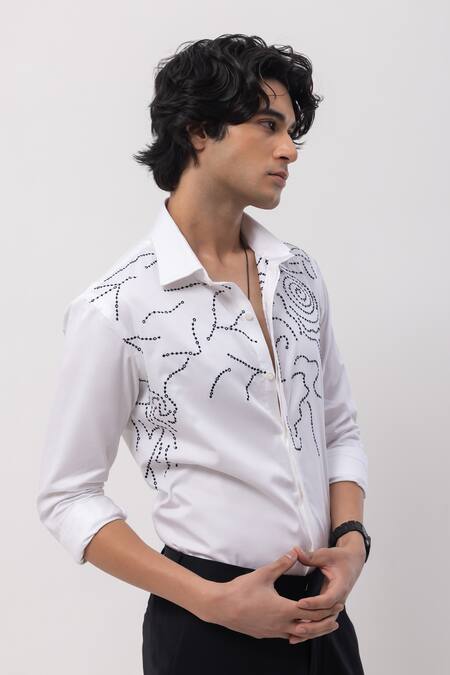 Kaka Calcutta White Cotton Embroidery Abstract Dotted Hand Shirt Online at Aza Fashions Kaka Calcutta_White Cotton Embroidery Abstract Dotted Hand Shirt _Online_at_Aza_Fashions