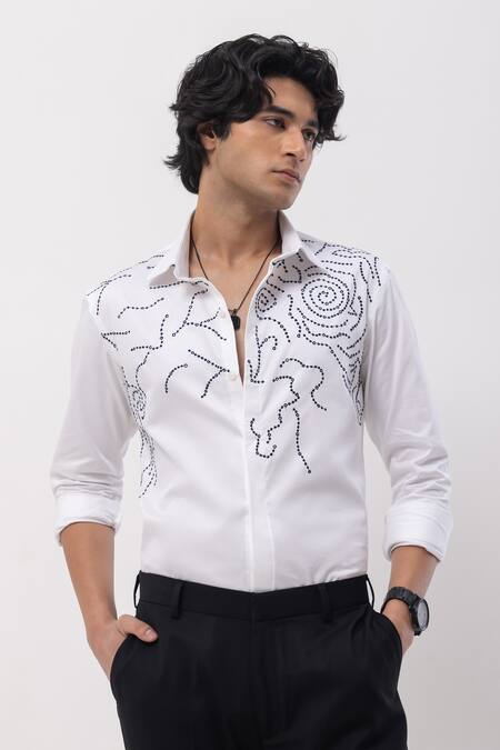 Buy Kaka Calcutta White Cotton Embroidery Abstract Dotted Hand Shirt Online at Aza Fashions Buy_Kaka Calcutta_White Cotton Embroidery Abstract Dotted Hand Shirt _Online_at_Aza_Fashions