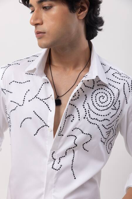 Shop Kaka Calcutta White Cotton Embroidery Abstract Dotted Hand Shirt Online at Aza Fashions Shop_Kaka Calcutta_White Cotton Embroidery Abstract Dotted Hand Shirt _Online_at_Aza_Fashions
