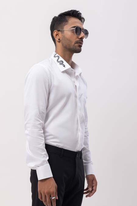Kaka Calcutta_White Cotton Embroidery Hand Shirt _Online_at_Aza_Fashions