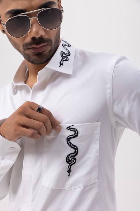 Buy_Kaka Calcutta_White Cotton Embroidery Hand Shirt _Online_at_Aza_Fashions