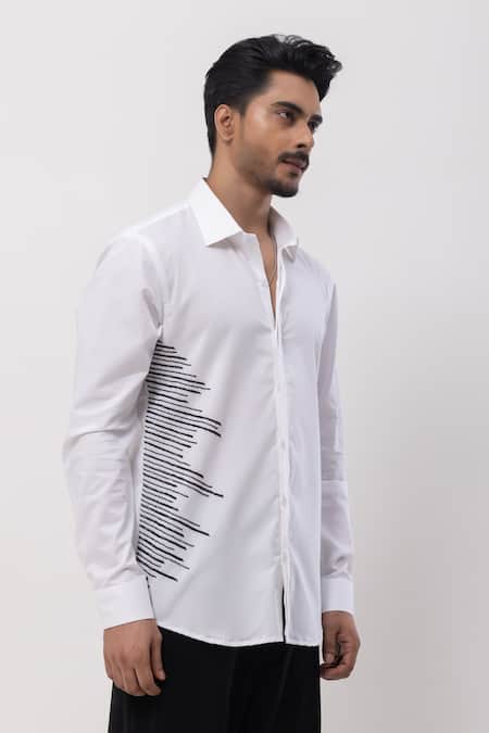 Shop_Kaka Calcutta_White Cotton Embroidery Hand Designer Shirt _Online_at_Aza_Fashions