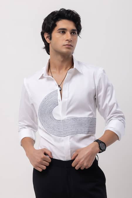 Buy Kaka Calcutta White Cotton Embroidery Hand Shirt Online at Aza Fashions Buy_Kaka Calcutta_White Cotton Embroidery Hand Shirt _Online_at_Aza_Fashions