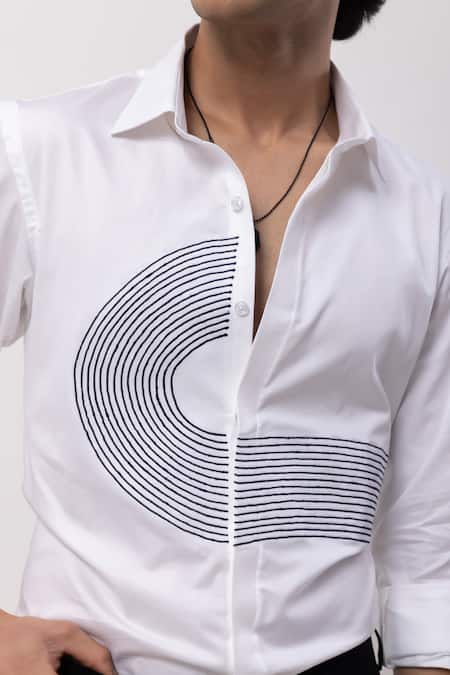 Shop Kaka Calcutta White Cotton Embroidery Hand Shirt Online at Aza Fashions Shop_Kaka Calcutta_White Cotton Embroidery Hand Shirt _Online_at_Aza_Fashions