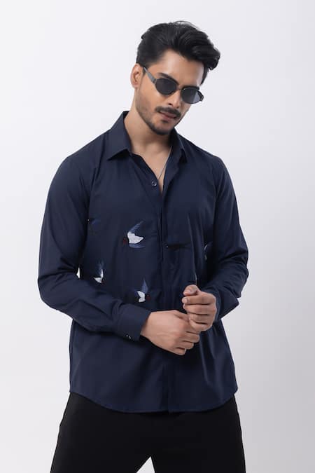 Kaka Calcutta Navy Hand Embroidered Shirt 
