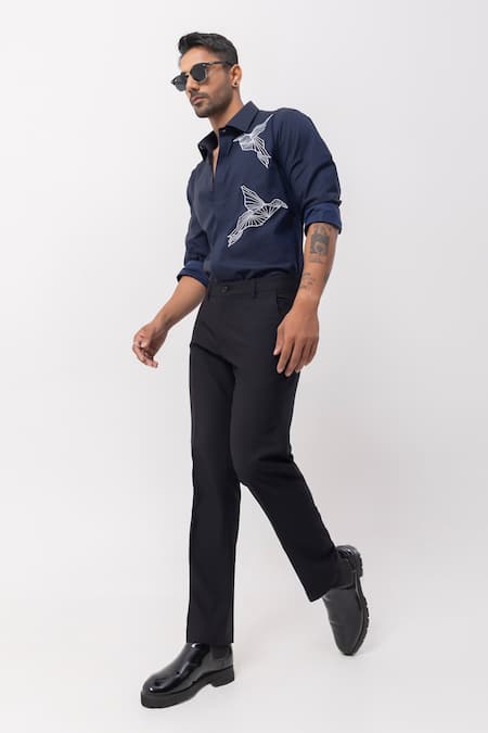 Kaka Calcutta Blue Cotton Embroidery Hand Shirt Online at Aza Fashions Kaka Calcutta_Blue Cotton Embroidery Hand Shirt _Online_at_Aza_Fashions