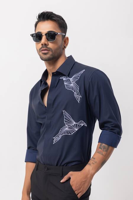 Buy Kaka Calcutta Blue Cotton Embroidery Hand Shirt Online at Aza Fashions Buy_Kaka Calcutta_Blue Cotton Embroidery Hand Shirt _Online_at_Aza_Fashions
