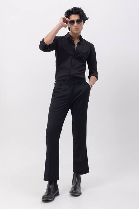 Kaka Calcutta_Black Cotton Embroidery Hand Shirt _Online_at_Aza_Fashions