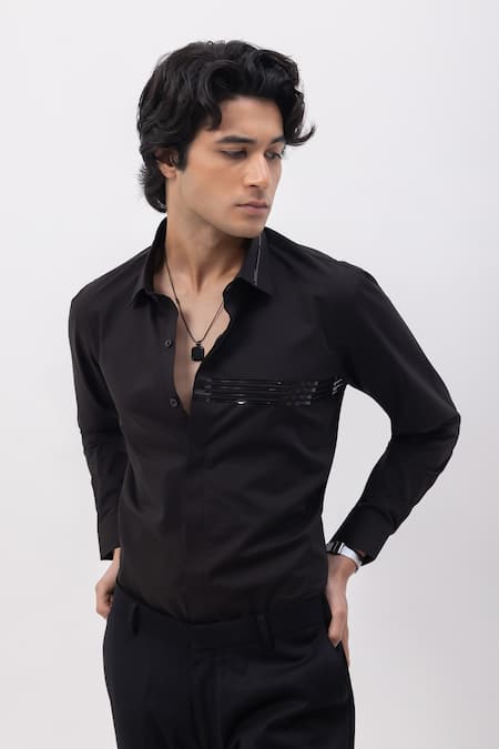 Buy_Kaka Calcutta_Black Cotton Embroidery Hand Shirt _Online_at_Aza_Fashions