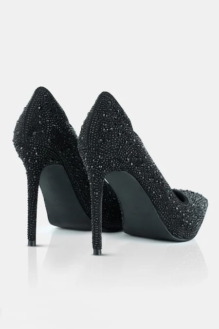 Elleganti_Black Crystals Elle Swarovski Embellished Heels _Online_at_Aza_Fashions