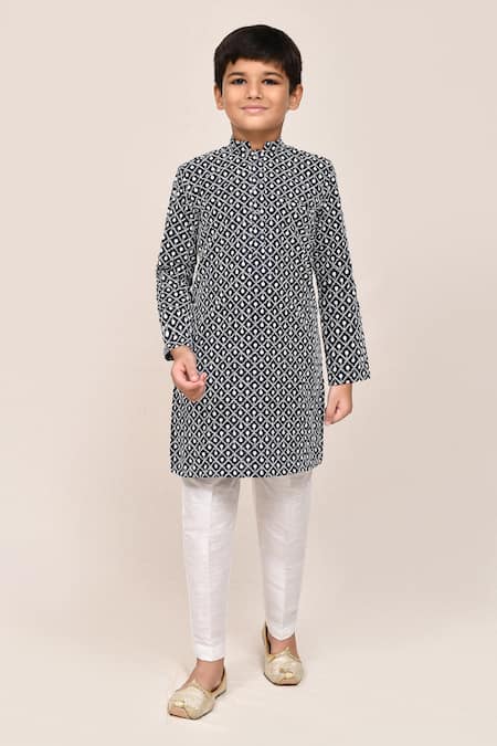 Arihant Rai Sinha Navy Cotton, Silk Embroidery Blue Full Kurta Set 