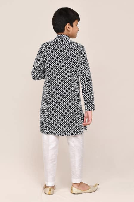 Petite Pomme Navy Blue Full Embroidered Kurta Set 