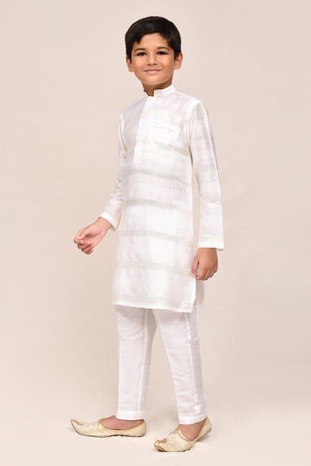Buy_Petite Pomme_Off White Jacquard, Silk Kurta And Pant Set _Online_at_Aza_Fashions