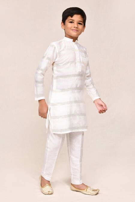 Shop_Petite Pomme_Off White Jacquard, Silk Kurta And Pant Set _Online_at_Aza_Fashions