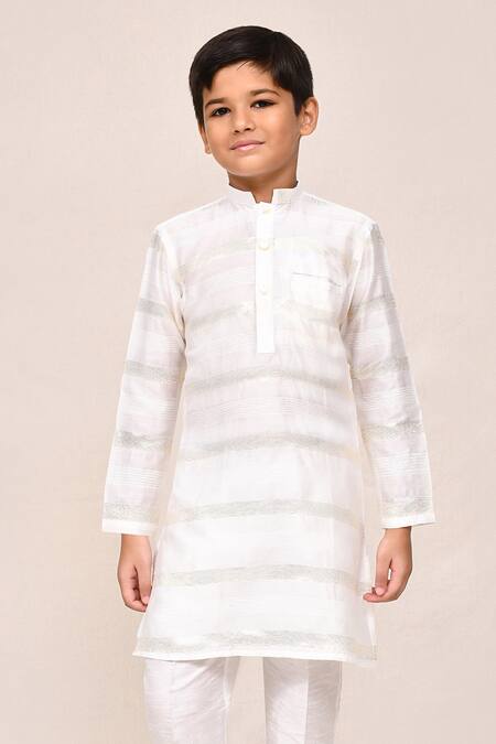 Buy_Petite Pomme_Off White Jacquard, Silk Kurta And Pant Set 