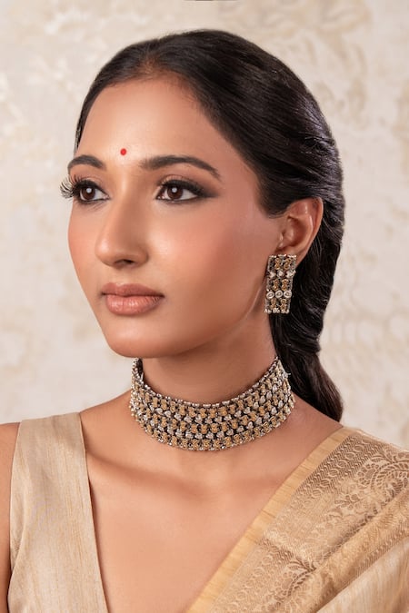 Anana Two Tone Choker Necklace & Earring Set 