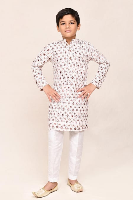 Petite Pomme Cream Sequins Work Kurta & Pant Set 