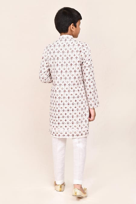 Petite Pomme Cream Sequins Work Kurta & Pant Set 