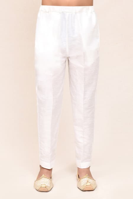 Petite Pomme_Cream Cotton, Silk Sequins Work Kurta And Pant Set _Online_at_Aza_Fashions