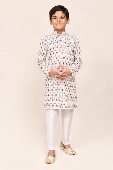 Buy_Petite Pomme_Cream Cotton, Silk Sequins Work Kurta And Pant Set _Online_at_Aza_Fashions