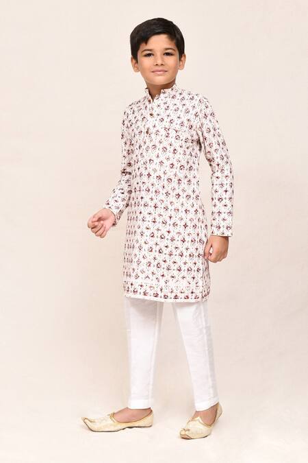 Shop_Petite Pomme_Cream Cotton, Silk Sequins Work Kurta And Pant Set _Online_at_Aza_Fashions