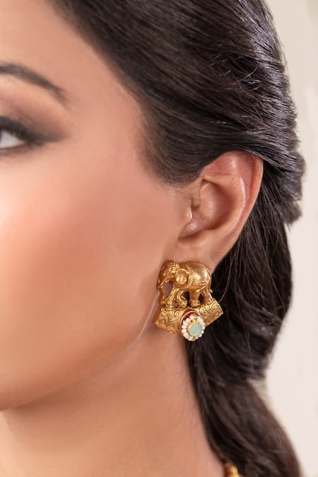 Shop Anana Red Ruby Gold Plated Choker And Earrings Set at Aza Fashions Shop_Anana_Red Ruby Gold Plated Choker And Earrings Set _at_Aza_Fashions