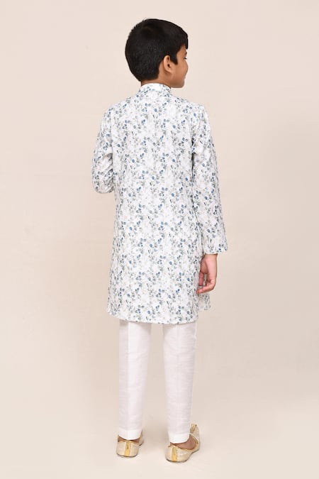 Shop_Petite Pomme_White Cotton, Silk Zari Printed Kurta And Pant Set _at_Aza_Fashions