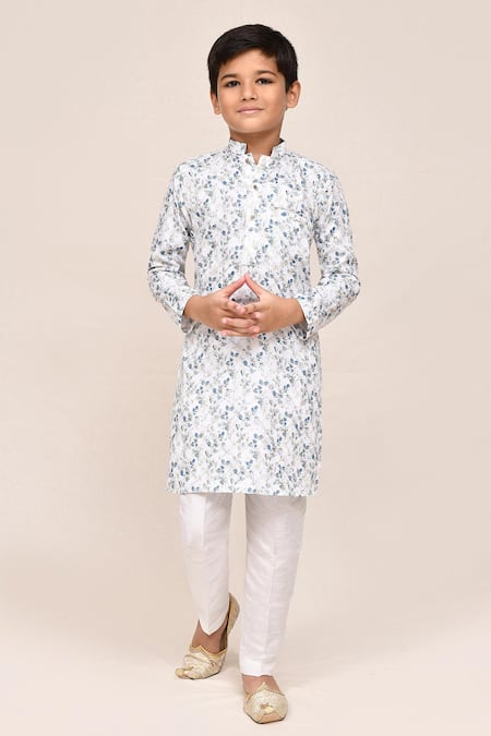 Buy_Petite Pomme_White Cotton, Silk Zari Printed Kurta And Pant Set _Online_at_Aza_Fashions