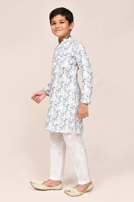 Shop_Petite Pomme_White Cotton, Silk Zari Printed Kurta And Pant Set _Online_at_Aza_Fashions