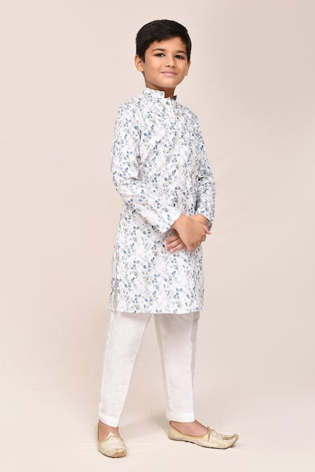 Petite Pomme_White Cotton, Silk Zari Printed Kurta And Pant Set _at_Aza_Fashions